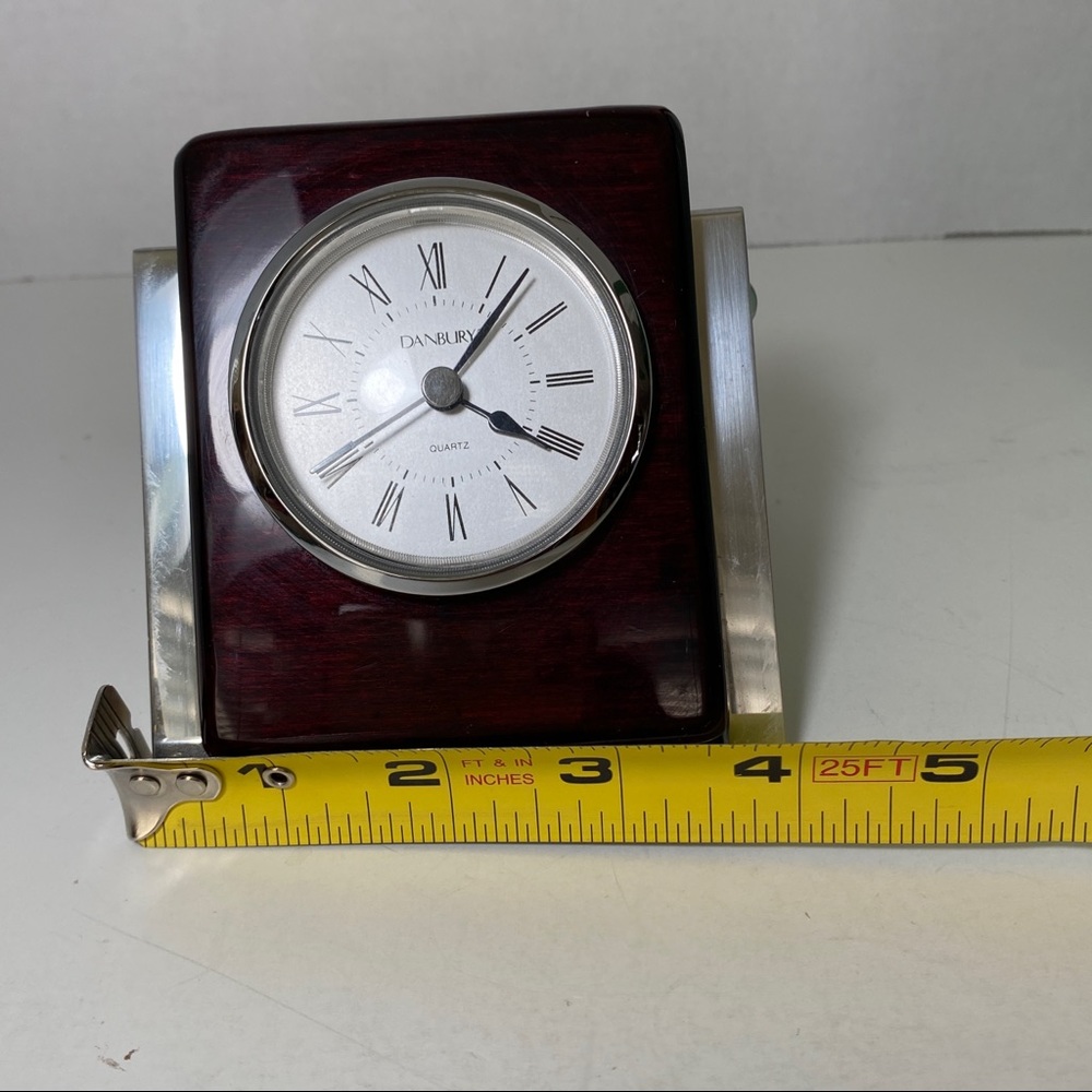 Danbury Triangular Chrome/Rosewood Desk Clock, Quartz,  4.5" x 5"
